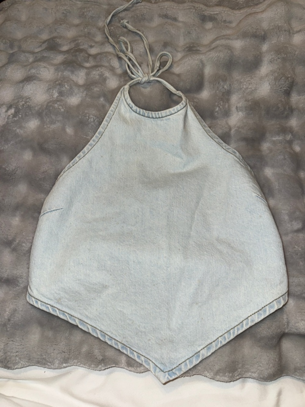 M PacSun Light Wash Denim Handkerchief Halter Crop Top